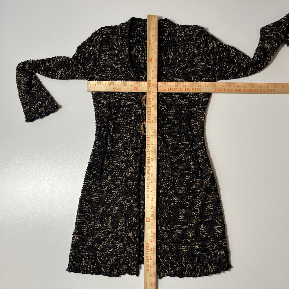 BCBG Maxazria Long Knit Cardigan Size M Black Brown Button y2k Fairycore Duster - Picture 4 of 6